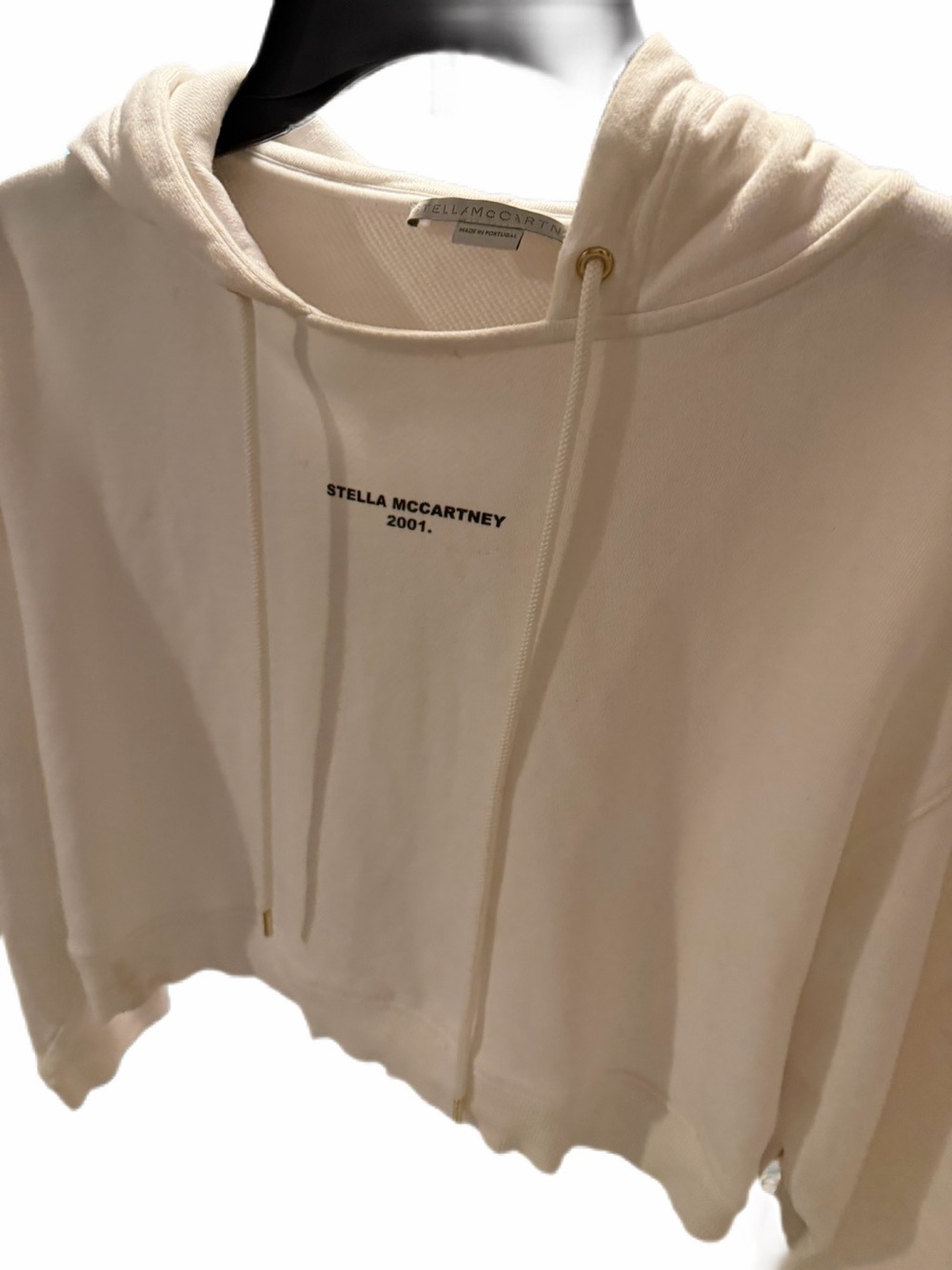 Stella McCartney White Cropped Hooded sweatshirt with black logo on front sz 40 - Picture 15 of 15
